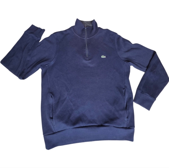 Lacoste Navy 1/2 Zip Cotton Pullover Sweatshirt Men's M Croc Logo - Picture 1 of 7